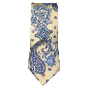 Daniel Cremieux Mens Tie 100% Silk Gold Yellow Mantero Print Paisley NWT